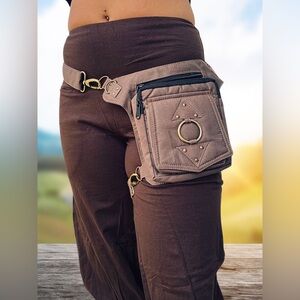 Eclipse Bag Brass Thigh bag Pocket belt Convertible bag, Festival belt brown